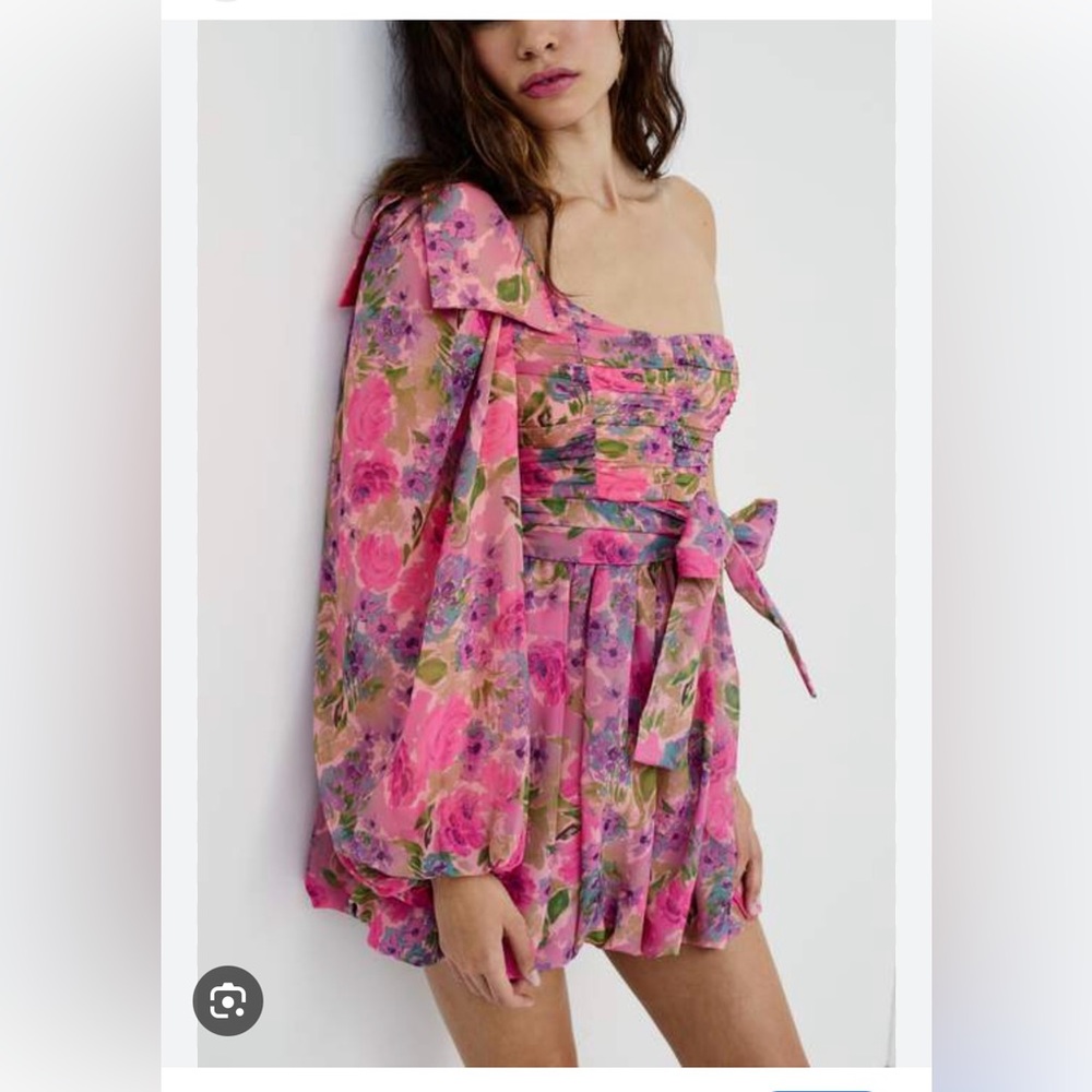 For Love And Lemons Pink Floral One Shoulder Dress
